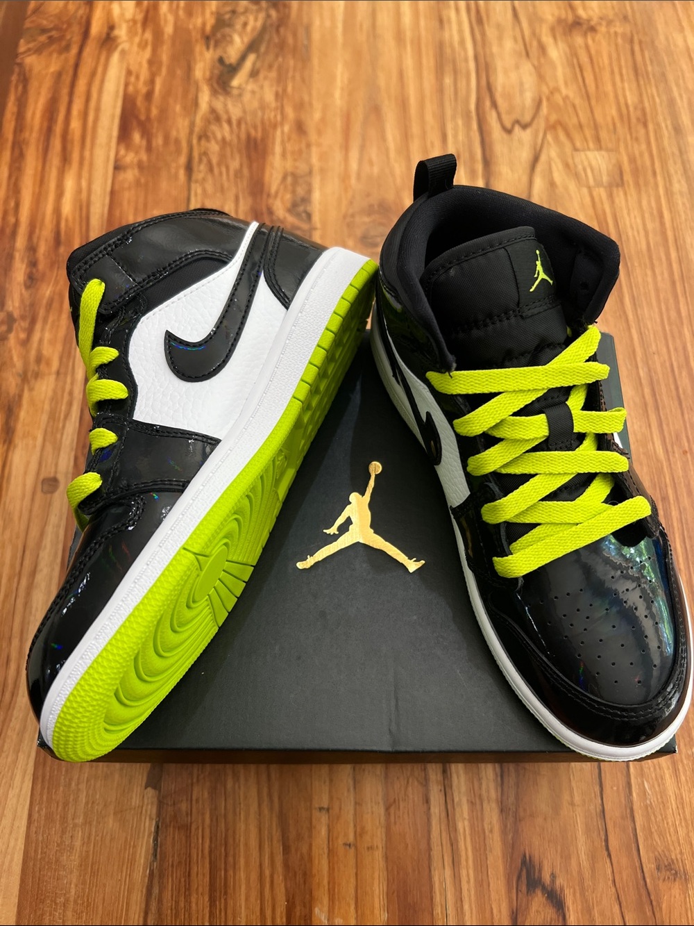 Jordan Kids' High-Top Sneakers - Black, White & Neon Green
